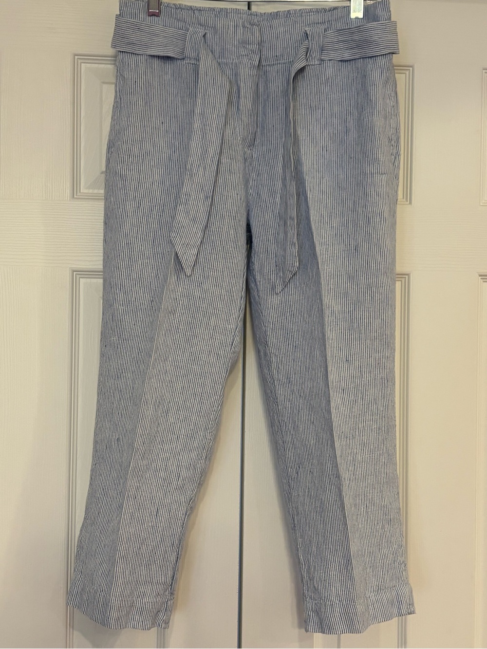 Chico's Blue & White Striped Seersucker Tie-Waist Pants